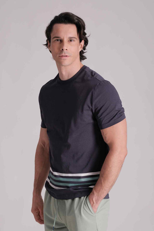 SPJ0330 - Crew Neck Block Stripe Cotton Resort Tee - Navy