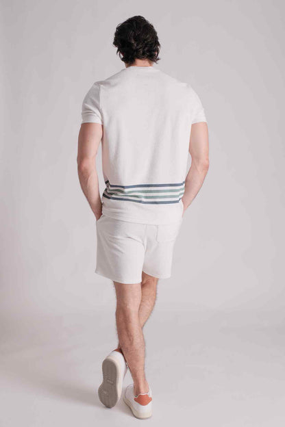 SPJ0330 - Block Stripe Cotton Terry Velour Resort Tee - White
