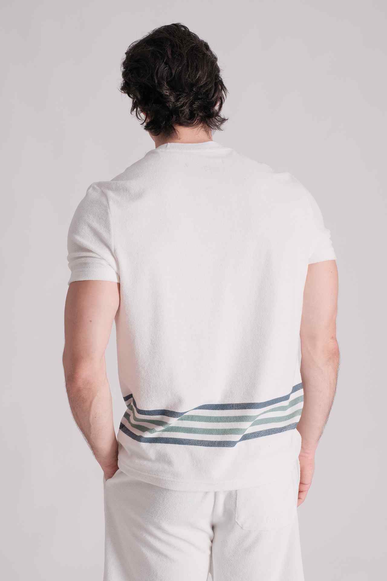 SPJ0330 - Block Stripe Cotton Terry Velour Resort Tee - White
