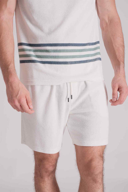 SPJ0330 - Block Stripe Cotton Terry Velour Resort Tee - White
