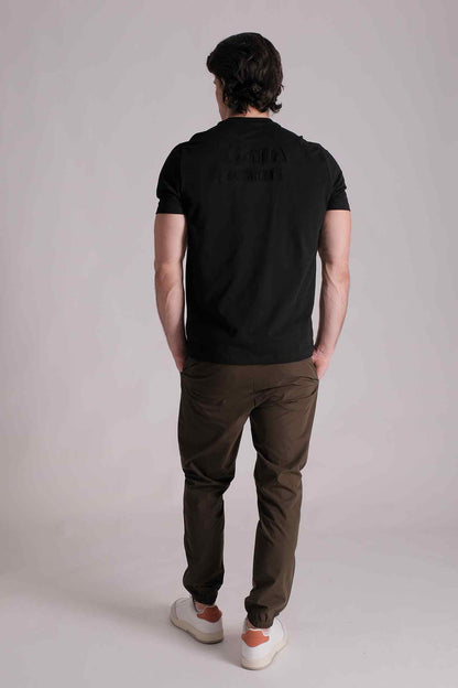 SPJ0333 - Essential Crew Neck Embossed Logo Premium Cotton Tee - Black