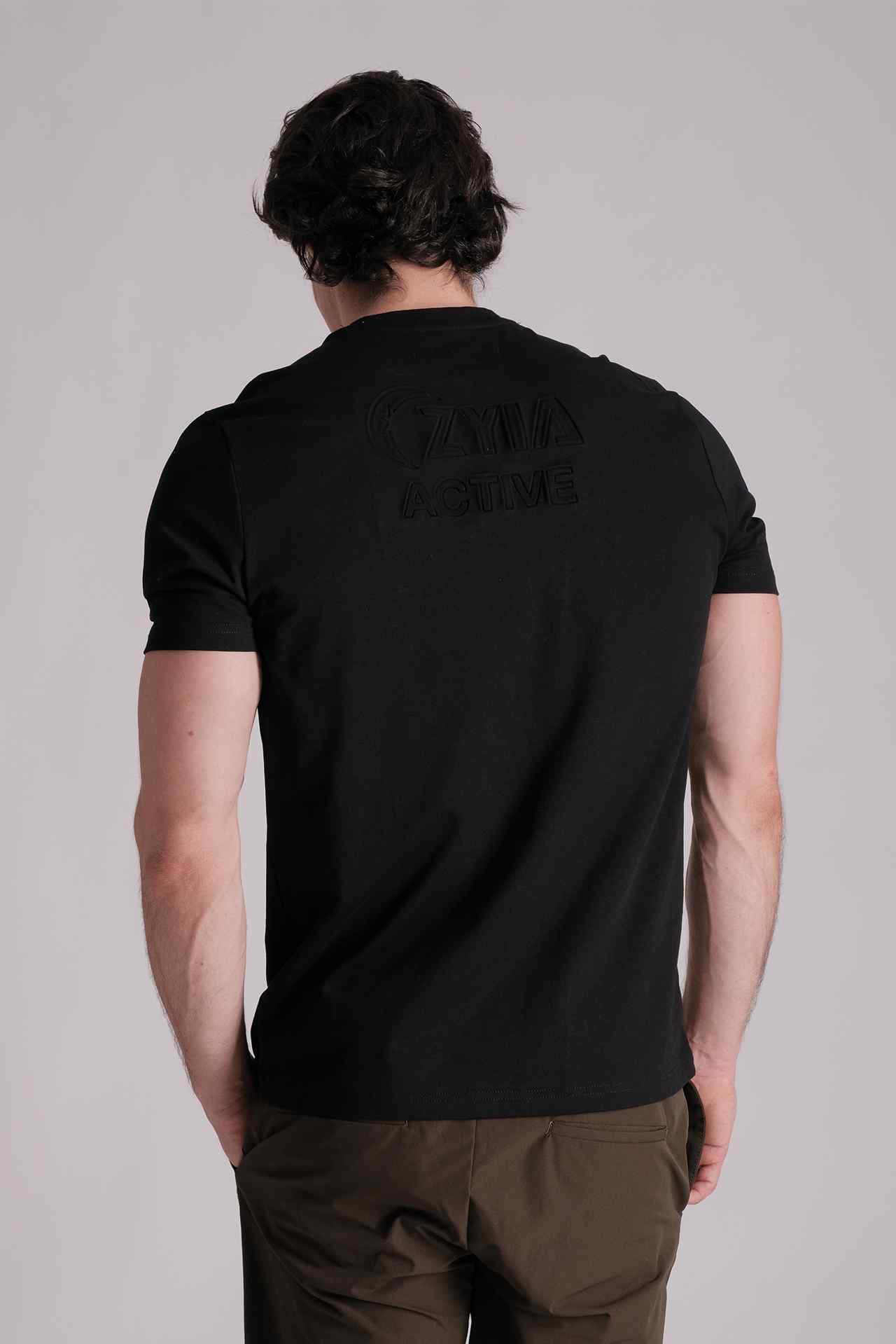 SPJ0333 - Essential Crew Neck Embossed Logo Premium Cotton Tee - Black