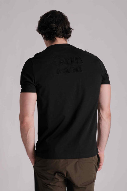 SPJ0333 - Essential Crew Neck Embossed Logo Premium Cotton Tee - Black