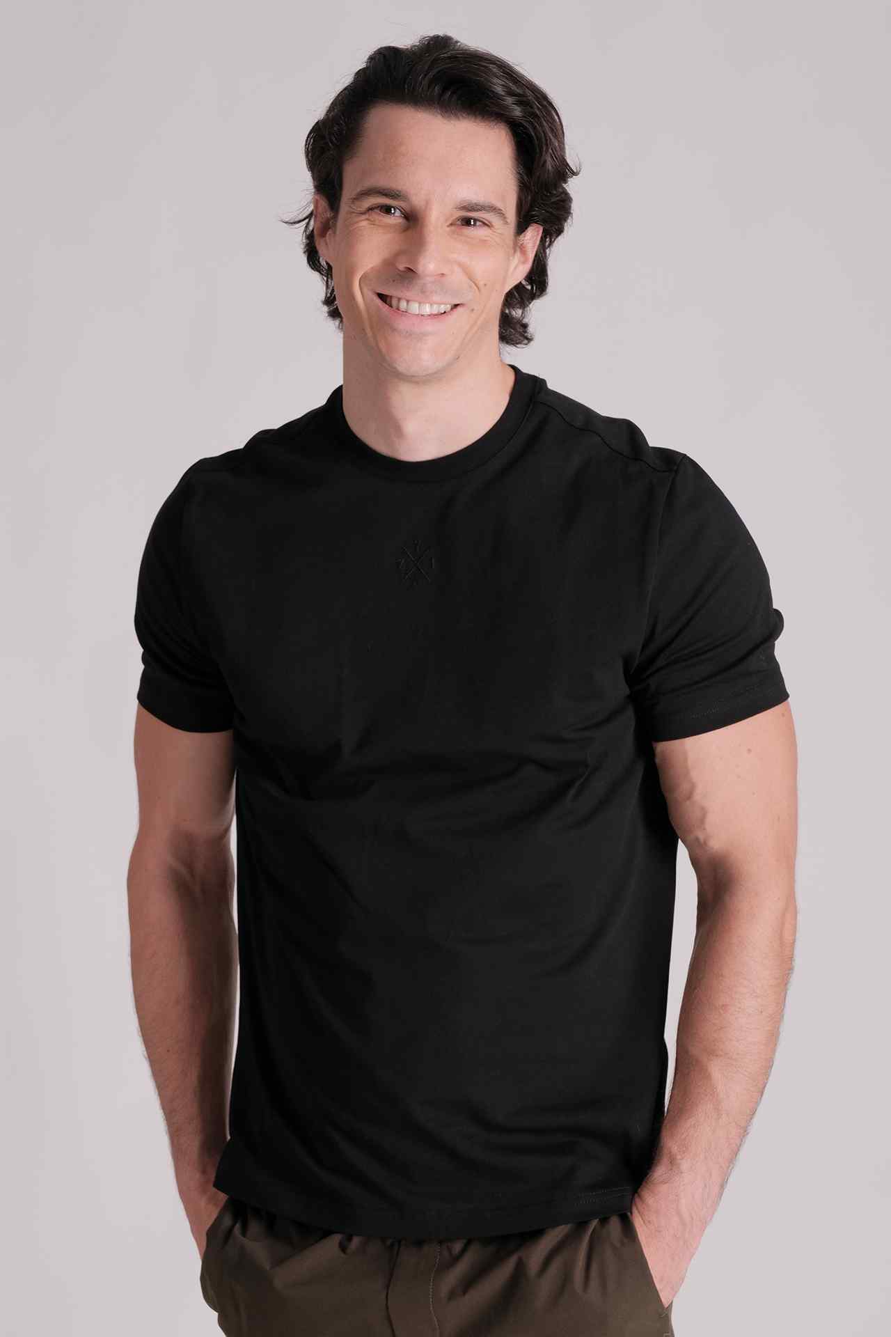 SPJ0333 - Essential Crew Neck Embossed Logo Premium Cotton Tee - Black