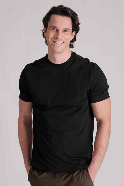 SPJ0333 - Essential Crew Neck Embossed Logo Premium Cotton Tee - Black