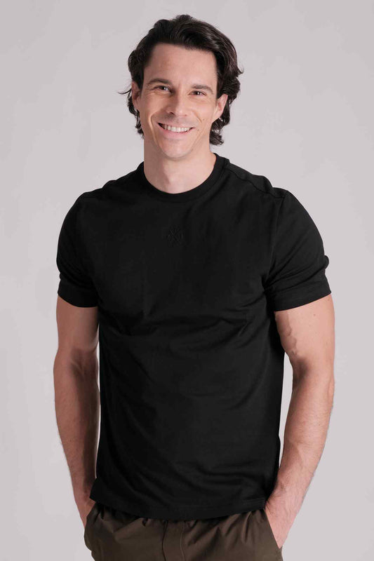 SPJ0333 - Essential Crew Neck Embossed Logo Premium Cotton Tee - Black