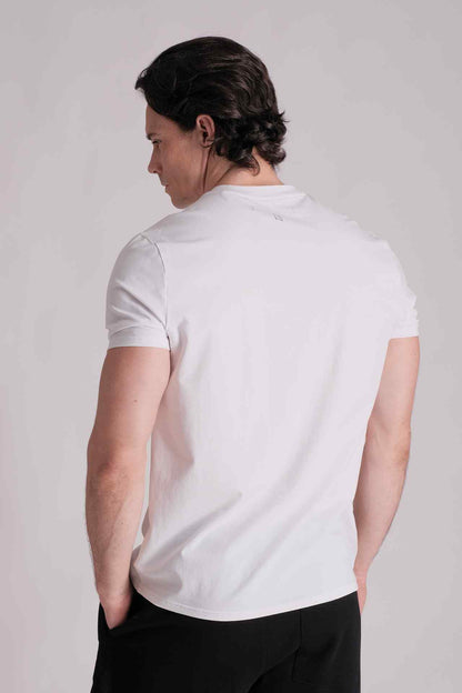SPJ0333 - Essential Stretch Cotton Crew Embossed Logo Tee - White