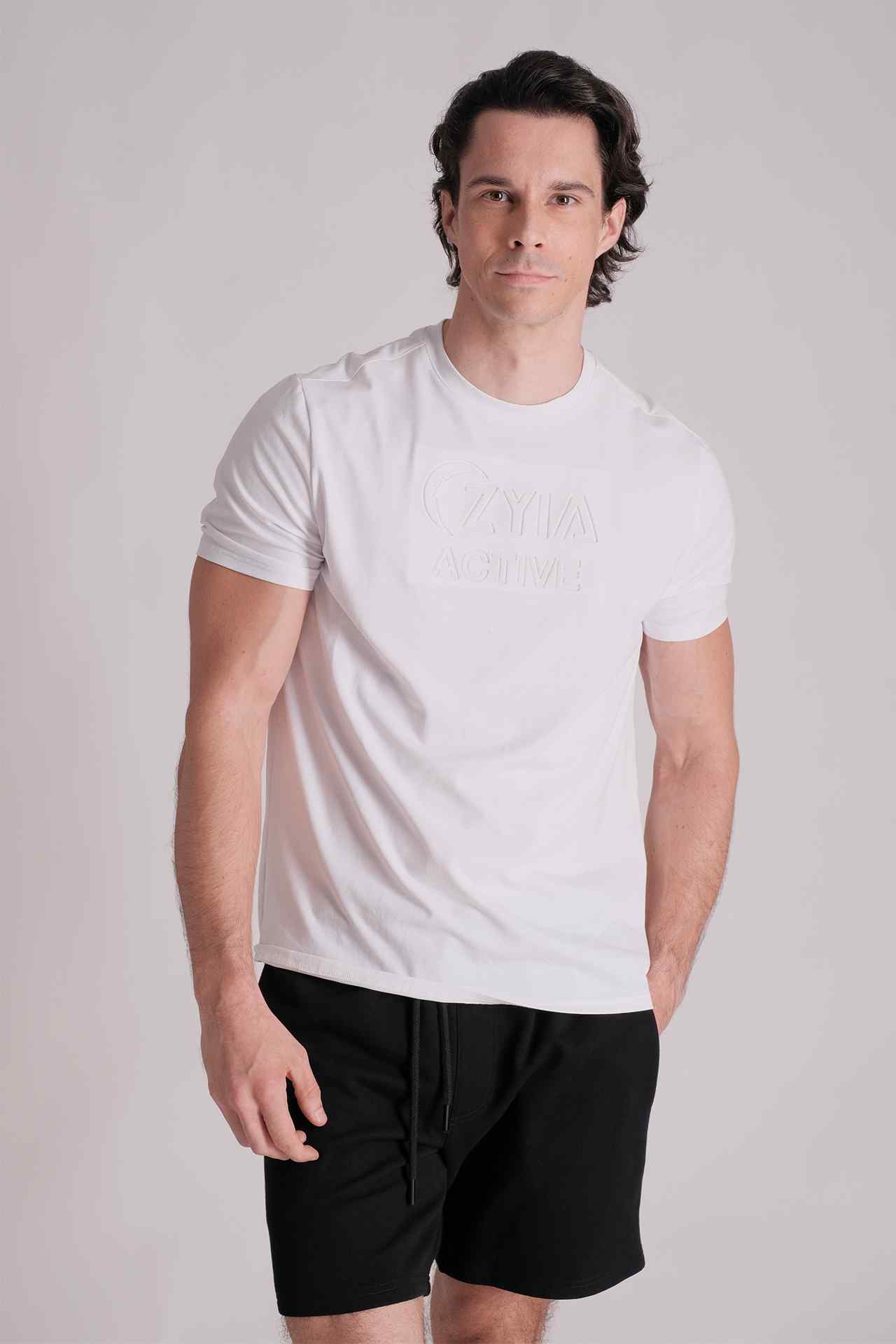 SPJ0333 - Essential Stretch Cotton Crew Embossed Logo Tee - White