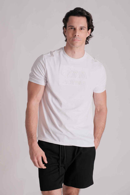 SPJ0333 - Essential Stretch Cotton Crew Embossed Logo Tee - White