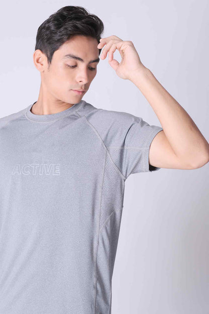 SPJ0337 - Sweat-Wicking Chest Logo Workout Tee - Heather Grey
