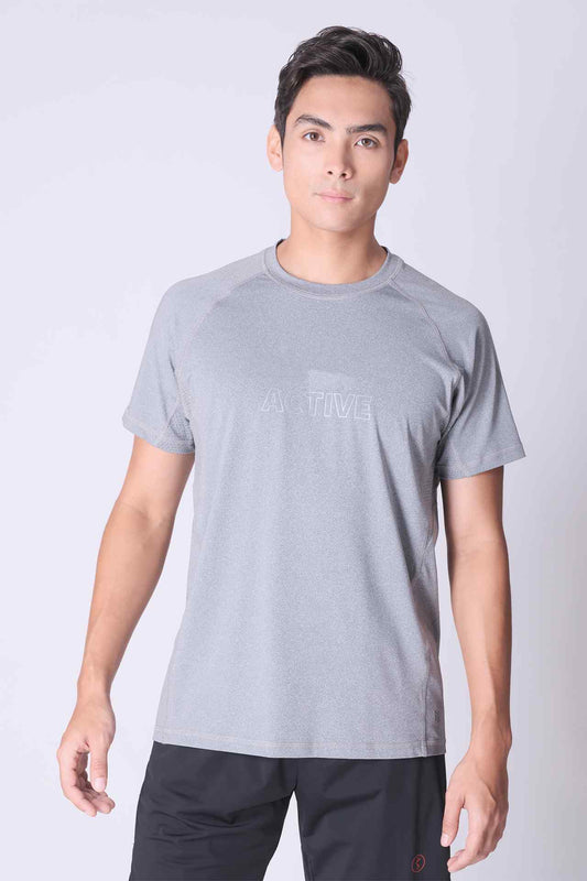 SPJ0337 - Sweat-Wicking Chest Logo Workout Tee - Heather Grey