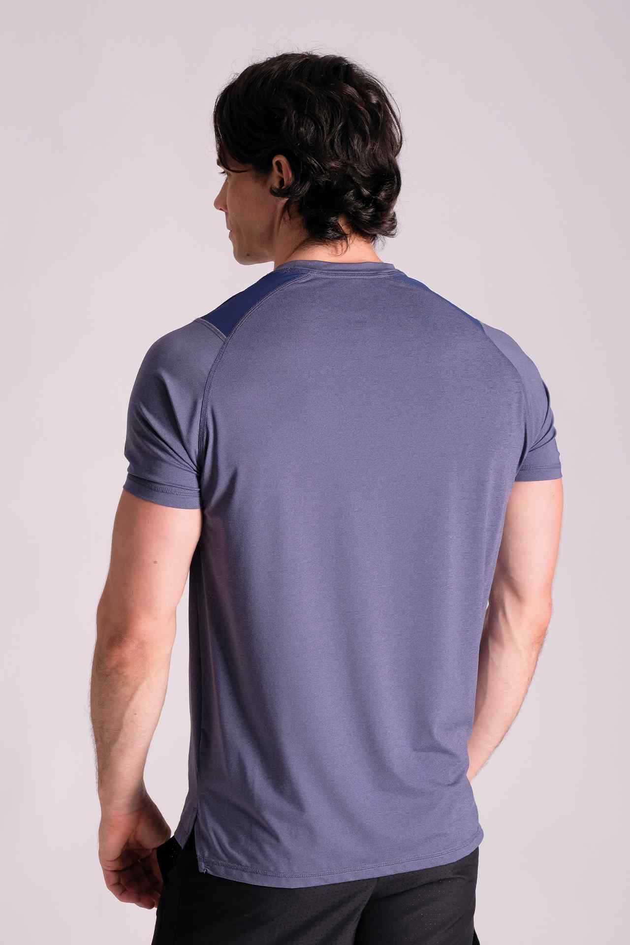 SPJ0338 - Sweat-Wicking Shoulder Mesh Active Tee - Heather Blue