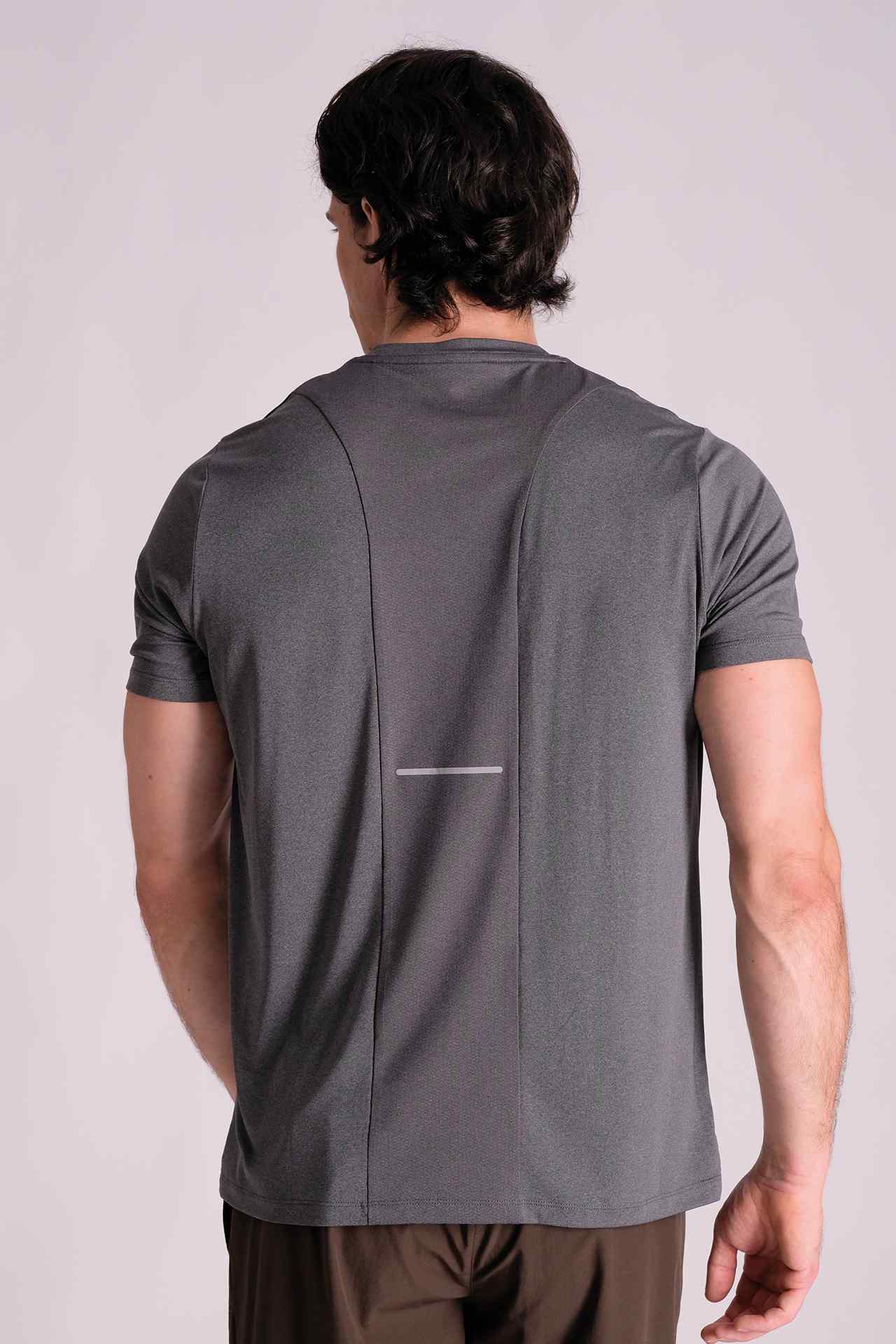 SPJ0340 - Quick Dry Stretch Reflective Back Mesh Running Tee - Heather Grey