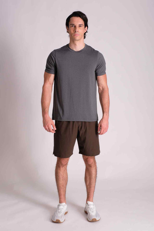SPJ0340 - Quick Dry Stretch Reflective Back Mesh Running Tee - Heather Grey