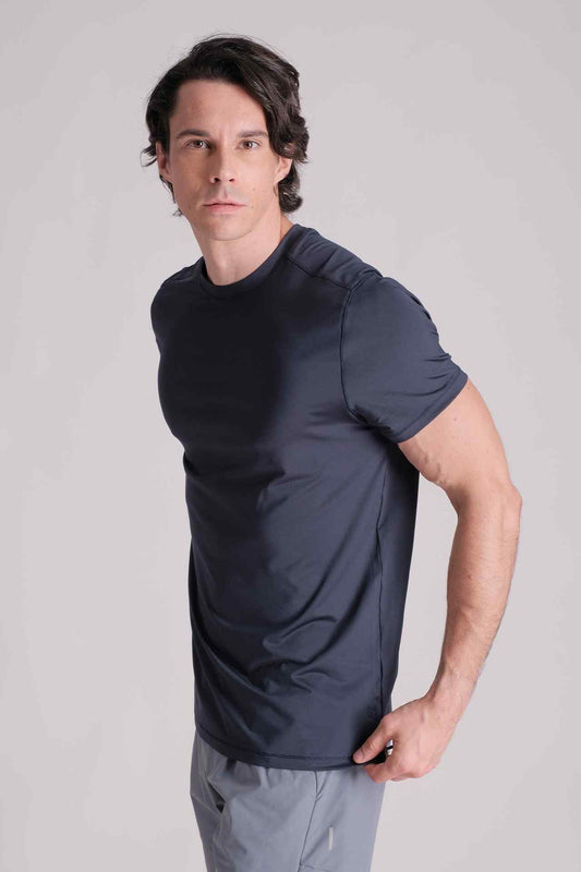 SPJ0347 - Quick Dry 4-Way Stretch Reflective Back Cross Running Tee - Navy