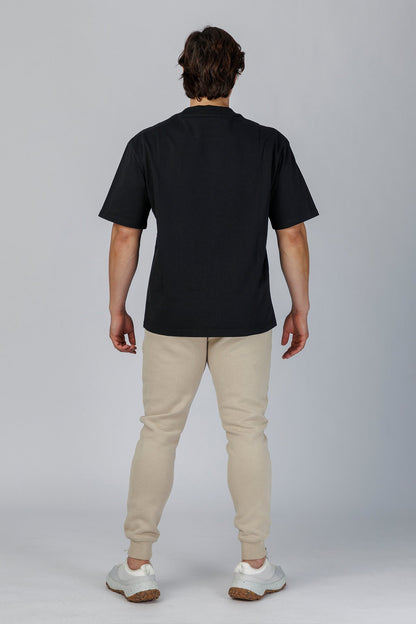 SPJ0350 - Relaxed Fit Mock Neck Straight-Hem Heavyweight Cotton Tee - Black