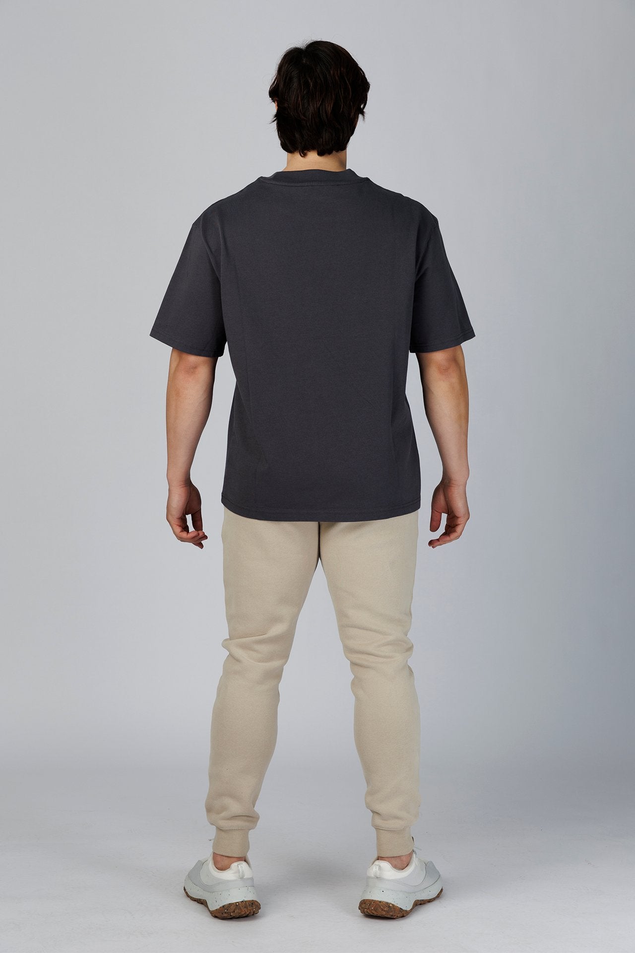 SPJ0350 - Relaxed Fit Mock Neck Straight-Hem Heavyweight Cotton Tee - Dark Grey