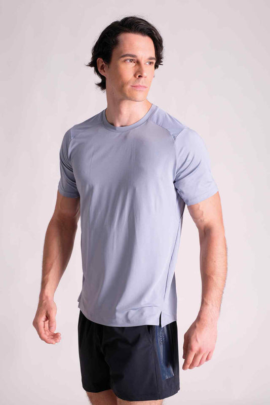 SPJ0384 - Sweat-Wicking Back Mesh Stretch Workout Tee - SkyBlue