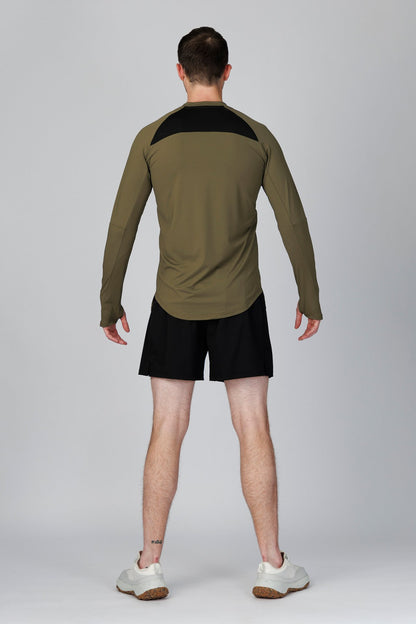 SPJ0365 - Quick-Dry 4-Way Stretch Back Mesh Long Sleeve Running Tee - Army
