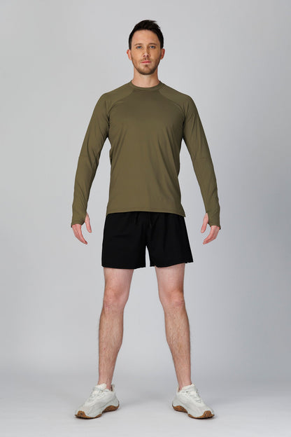 SPJ0365 - Quick-Dry 4-Way Stretch Back Mesh Long Sleeve Running Tee - Army
