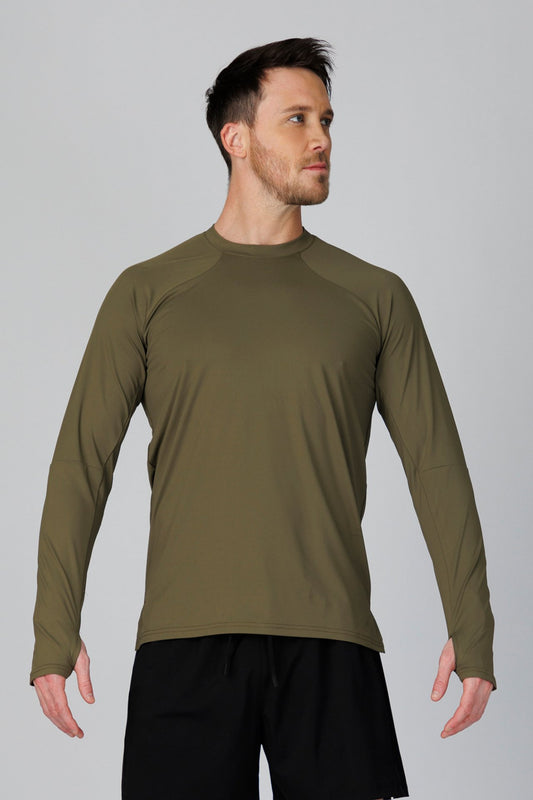 SPJ0365 - Quick-Dry 4-Way Stretch Back Mesh Long Sleeve Running Tee - Army