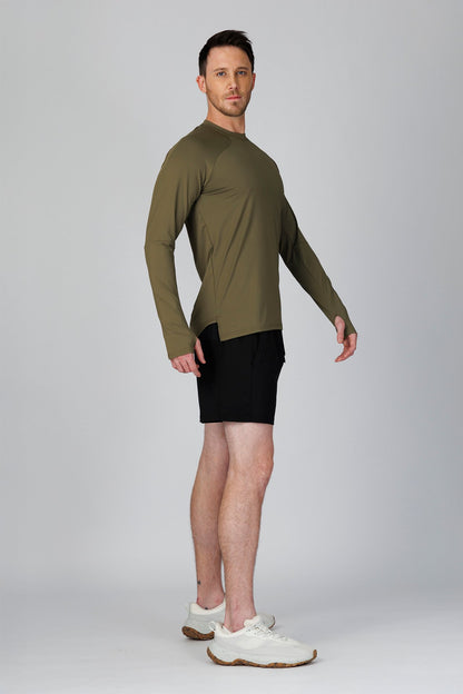 SPJ0365 - Quick-Dry 4-Way Stretch Back Mesh Long Sleeve Running Tee - Army