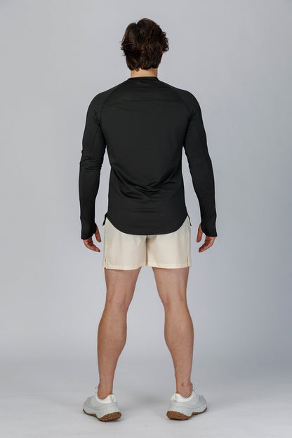 SPJ0365 - Quick-Dry 4-Way Stretch Back Mesh Long Sleeve Running Tee - Black