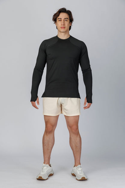 SPJ0365 - Quick-Dry 4-Way Stretch Back Mesh Long Sleeve Running Tee - Black