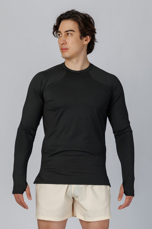 SPJ0365 - Quick-Dry 4-Way Stretch Back Mesh Long Sleeve Running Tee - Black