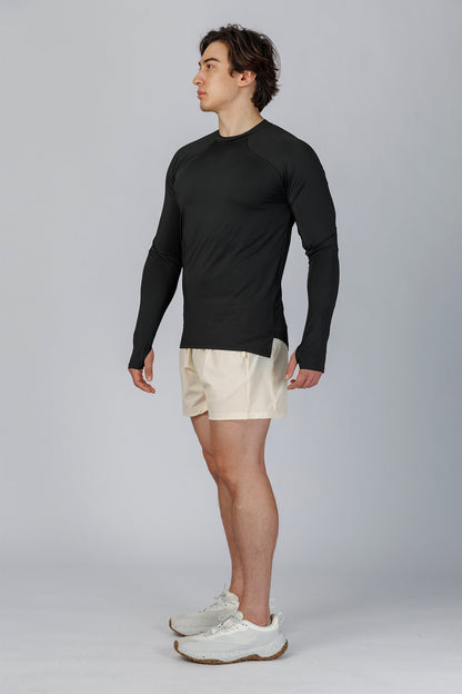 SPJ0365 - Quick-Dry 4-Way Stretch Back Mesh Long Sleeve Running Tee - Black