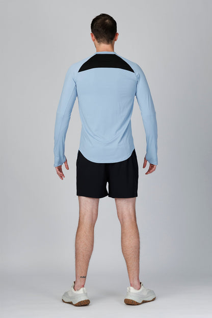 SPJ0365 - Quick-Dry 4-Way Stretch Back Mesh Long Sleeve Running Tee - Blue