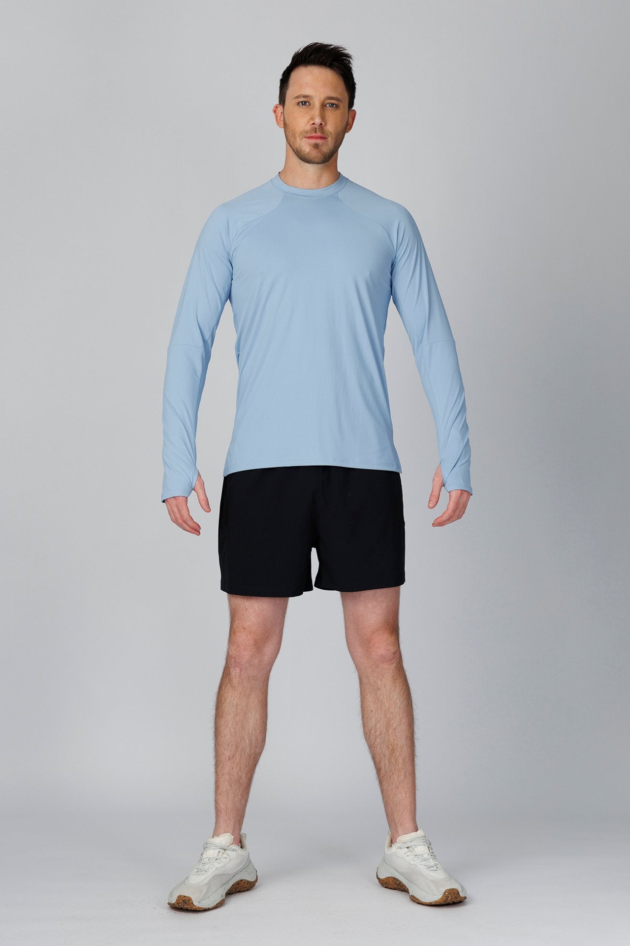 SPJ0365 - Quick-Dry 4-Way Stretch Back Mesh Long Sleeve Running Tee - Blue