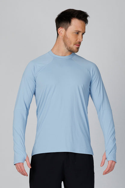SPJ0365 - Quick-Dry 4-Way Stretch Back Mesh Long Sleeve Running Tee - Blue