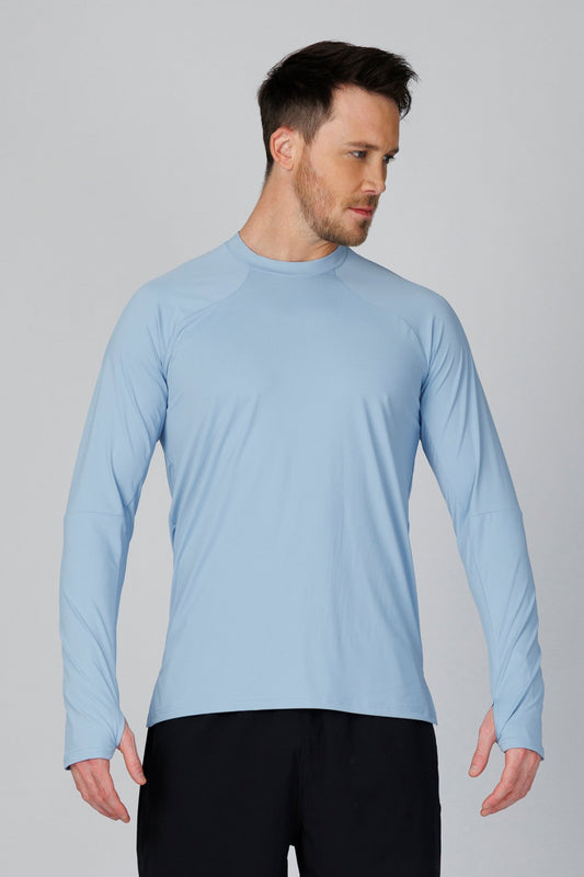 SPJ0365 - Quick-Dry 4-Way Stretch Back Mesh Long Sleeve Running Tee - Blue
