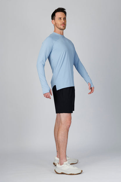 SPJ0365 - Quick-Dry 4-Way Stretch Back Mesh Long Sleeve Running Tee - Blue