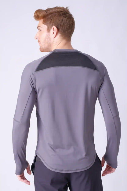 SPJ0365 - Quick-Dry 4-Way Stretch Back Mesh Long Sleeve Running Tee - Grey
