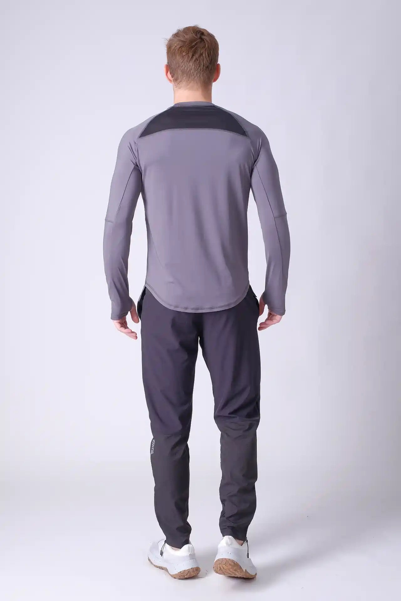 SPJ0365 - Quick-Dry 4-Way Stretch Back Mesh Long Sleeve Running Tee - Grey