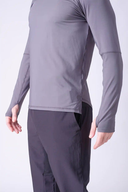 SPJ0365 - Quick-Dry 4-Way Stretch Back Mesh Long Sleeve Running Tee - Grey