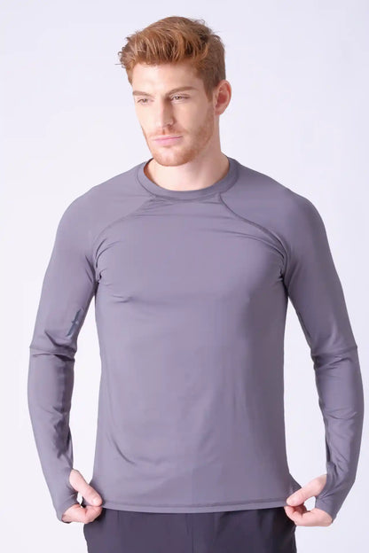SPJ0365 - Quick-Dry 4-Way Stretch Back Mesh Long Sleeve Running Tee - Grey