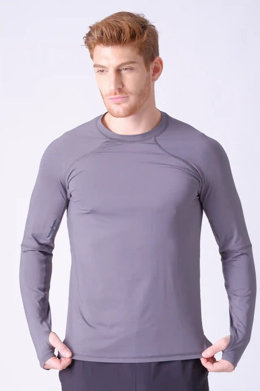 SPJ0365 - Quick-Dry 4-Way Stretch Back Mesh Long Sleeve Running Tee - Grey