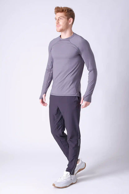 SPJ0365 - Quick-Dry 4-Way Stretch Back Mesh Long Sleeve Running Tee - Grey