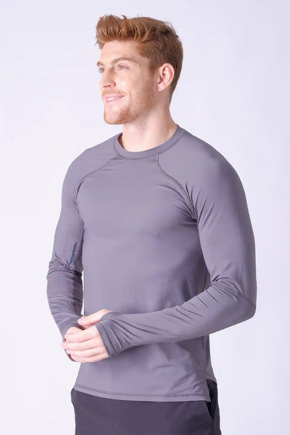 SPJ0365 - Quick-Dry 4-Way Stretch Back Mesh Long Sleeve Running Tee - Grey