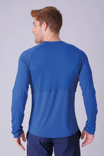SPJ0385 - Breathable Back Mesh Long Sleeve Workout Tee - Navy