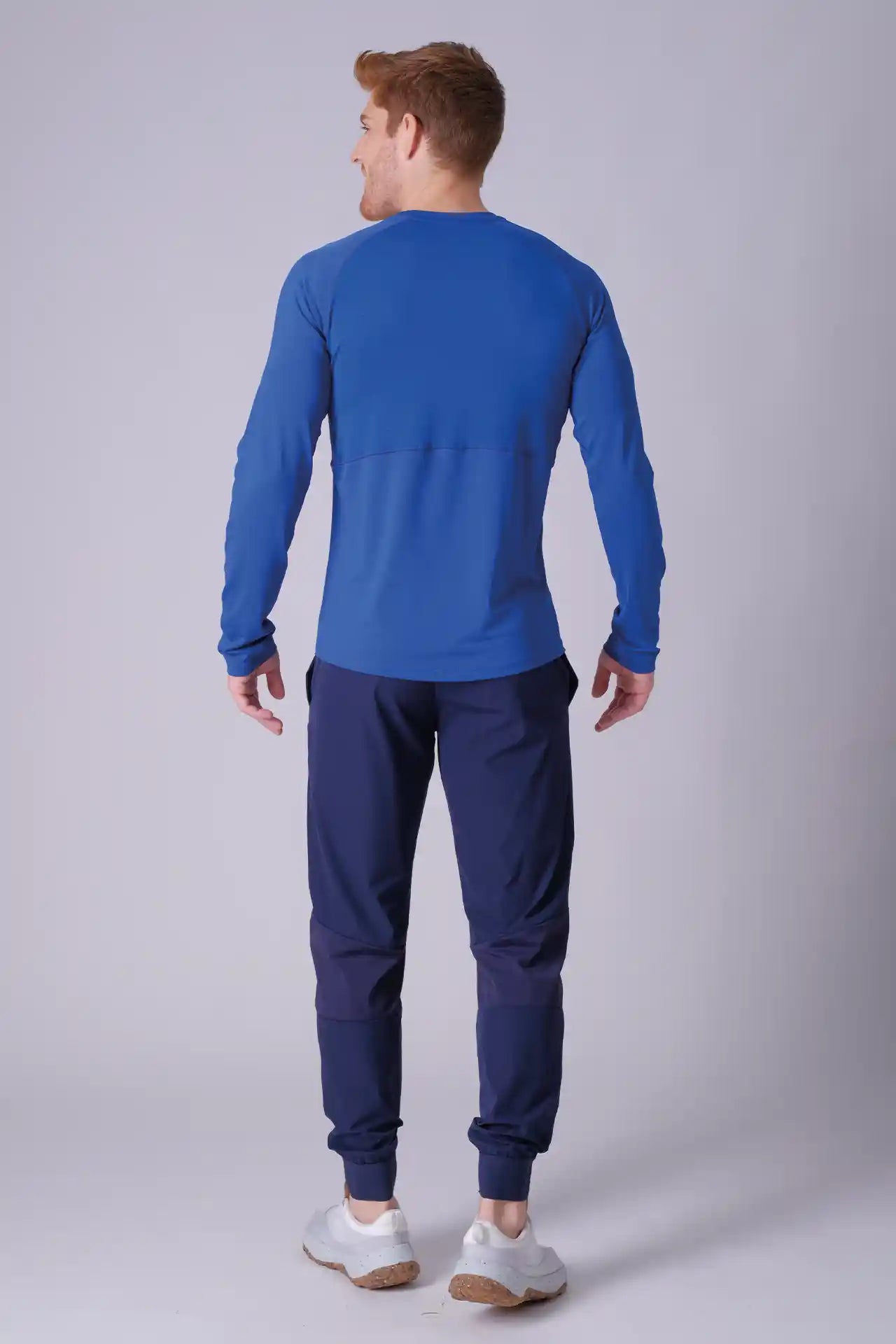 SPJ0385 - Breathable Back Mesh Long Sleeve Workout Tee - Navy