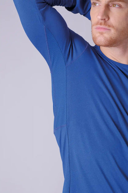 SPJ0385 - Breathable Back Mesh Long Sleeve Workout Tee - Navy