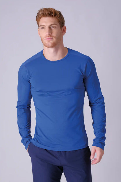 SPJ0385 - Breathable Back Mesh Long Sleeve Workout Tee - Navy