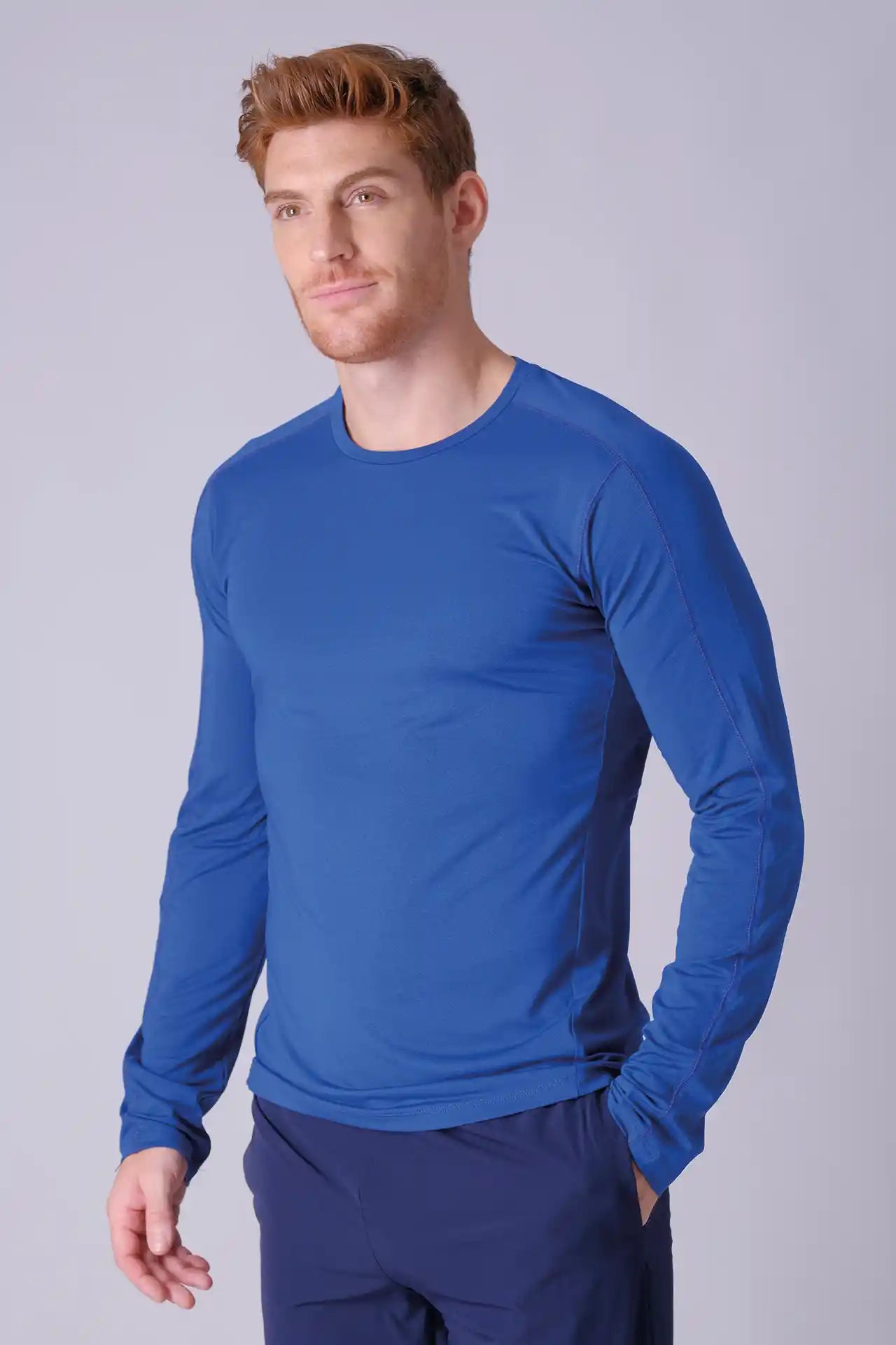 SPJ0385 - Breathable Back Mesh Long Sleeve Workout Tee - Navy