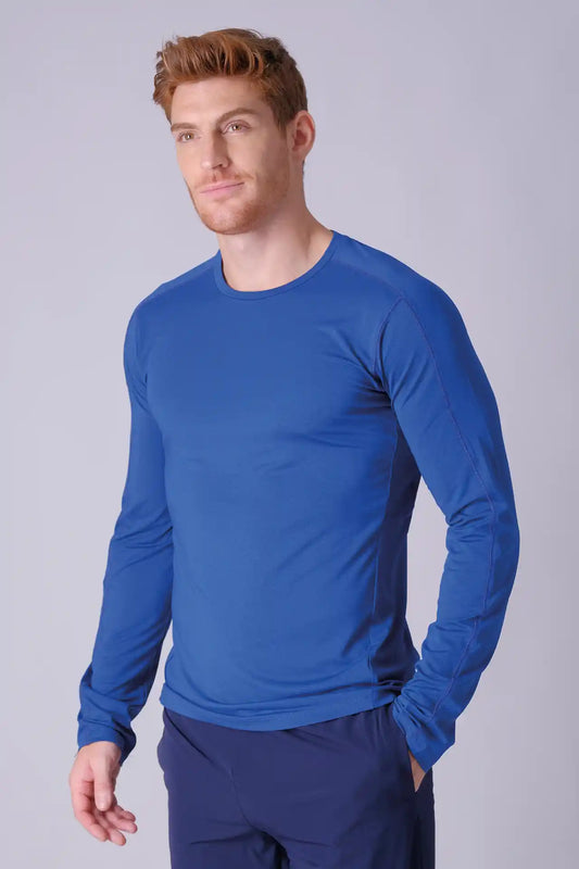 SPJ0385 - Breathable Back Mesh Long Sleeve Workout Tee - Navy