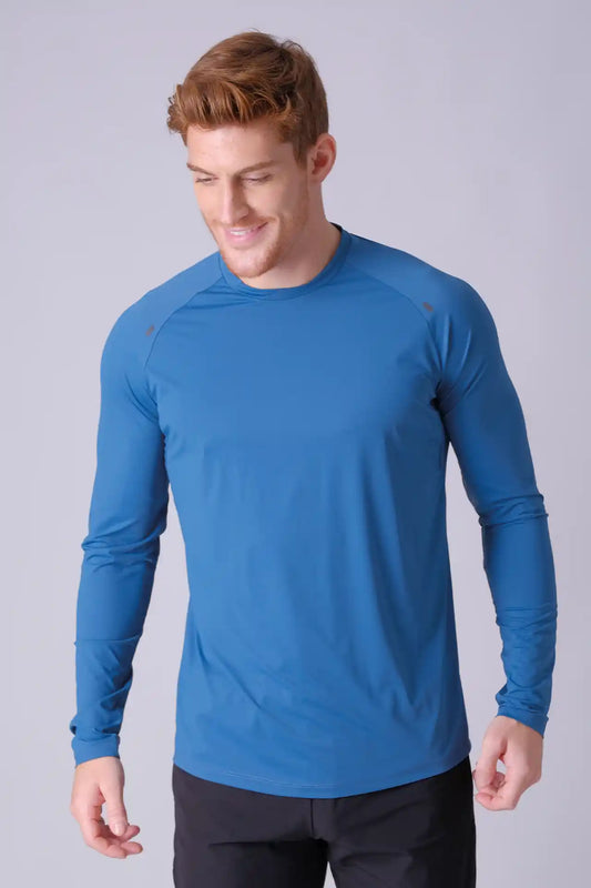 SPJ0387 - Cool Touch Stretch Nylon Raglan Long Sleeve Workout Tee - Cyan