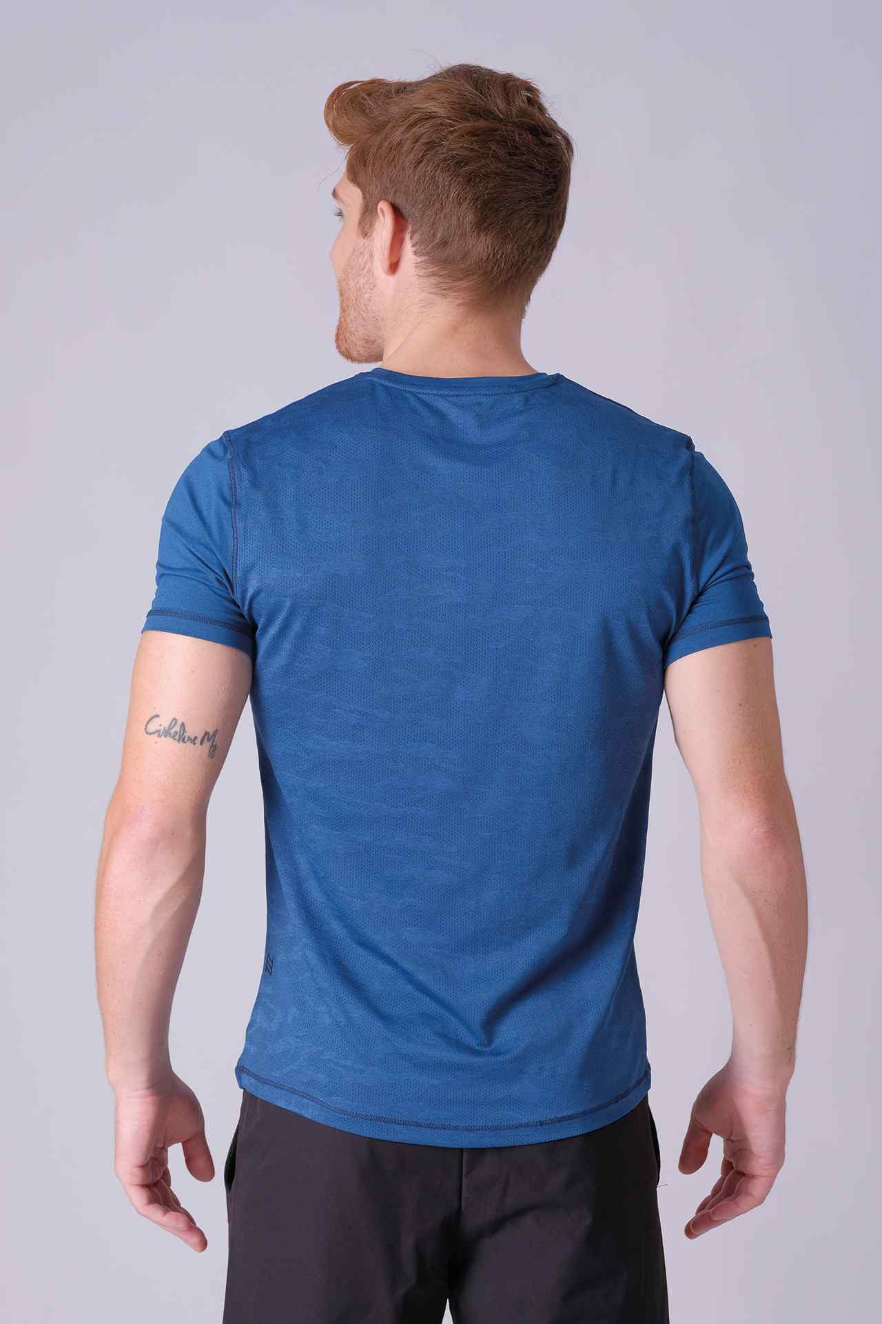SPJ0388 - Breathable Back Mesh Camo Workout Tee - Cyan